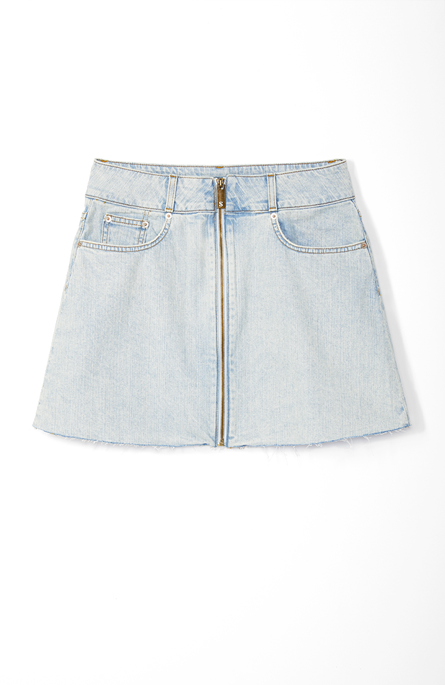 zip front denim skirt