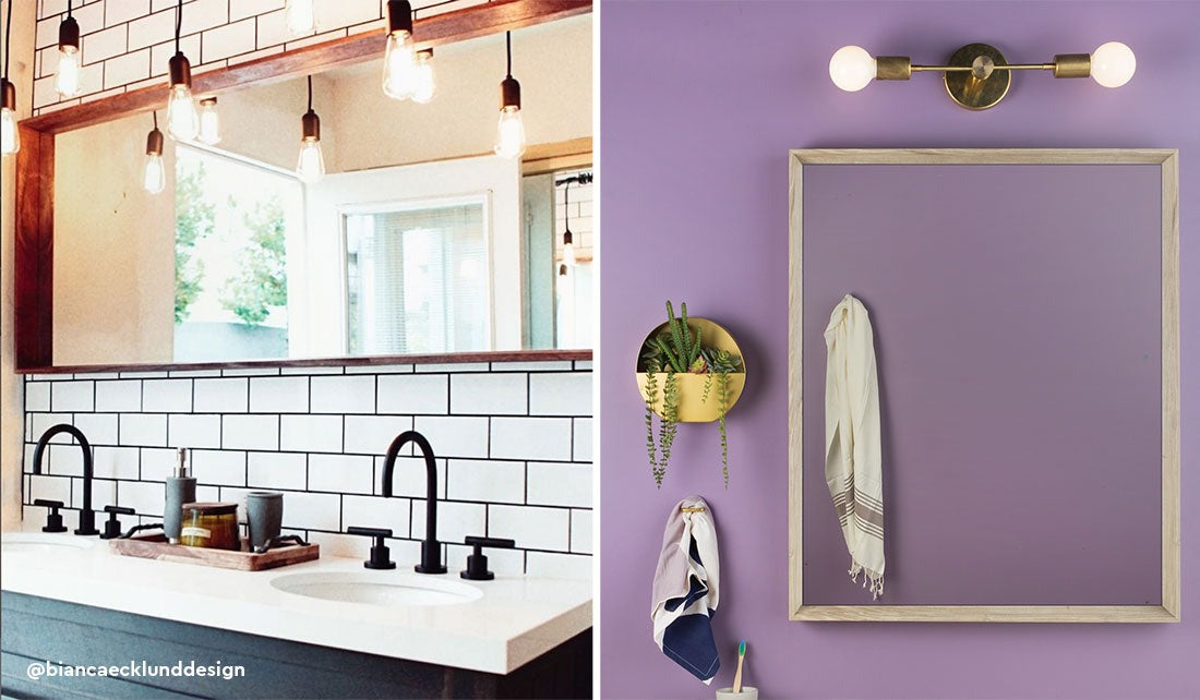 Image of Color Cord Light Fixtures over bathroom mirrors