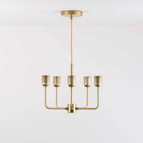 modern five arm brass chandelier