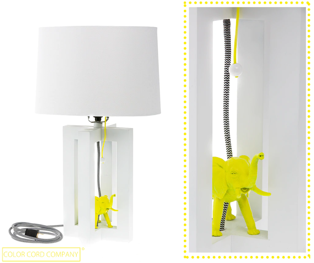 upcycled lamp with elephant