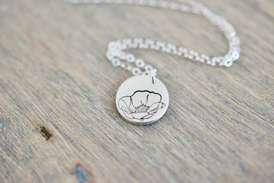 Poppy Necklace - Birth month Flower Jewelry - August Jewelry - Poppy Charm