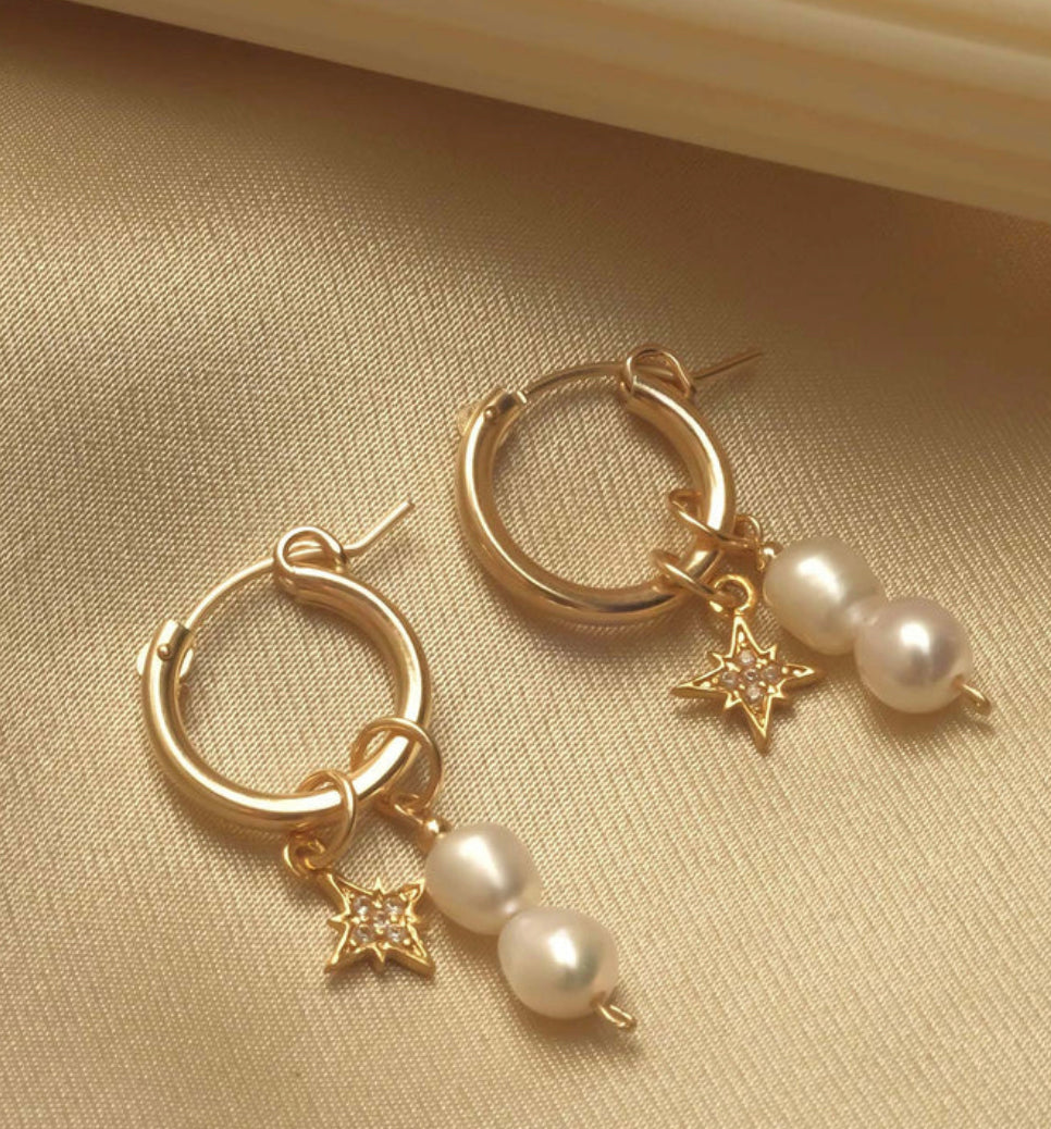 Hailey Double Pearl Starburst Hoops by S-kin Studio – Drift Trading Co