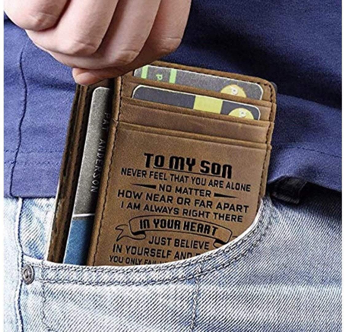 Buy Son to Dad Engraved Leather Front Pocket Wallet Online USA – Beiby Bamboo