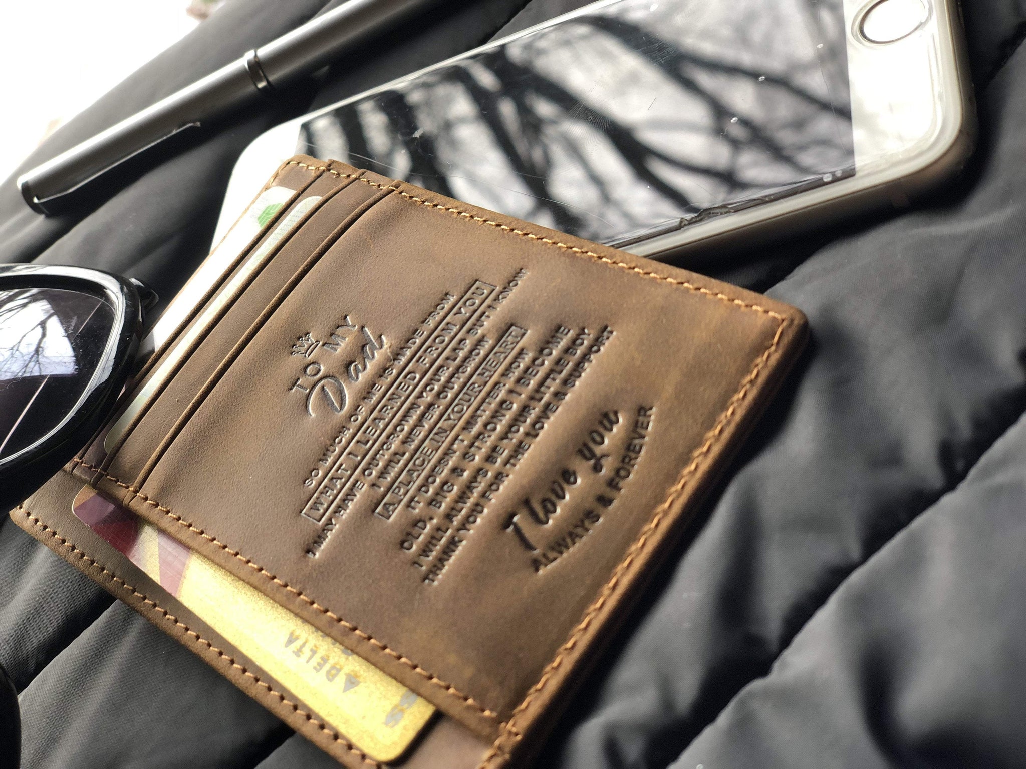 Buy Son to Dad Engraved Leather Front Pocket Wallet Online USA – Beiby Bamboo