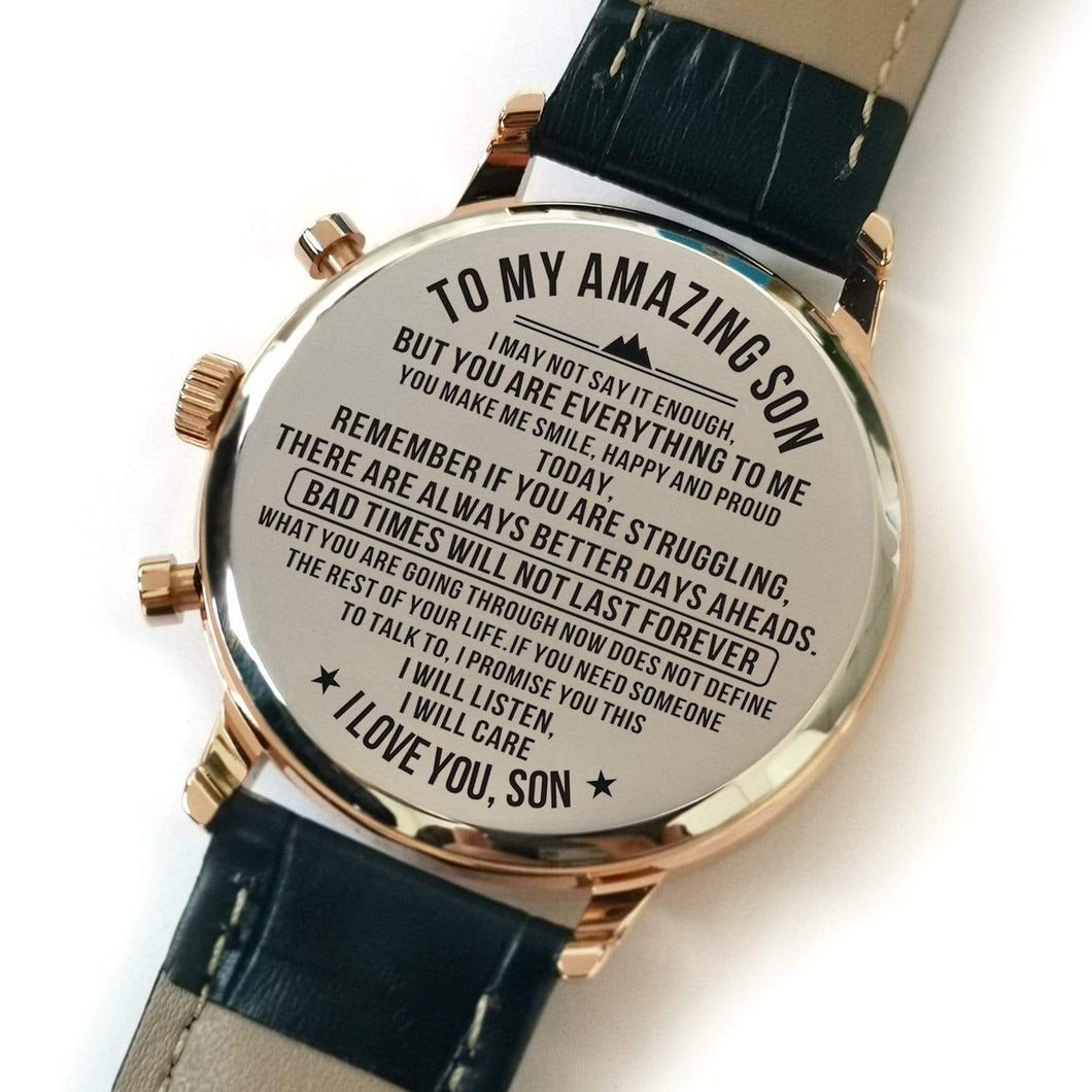 engraved watch from mom to son