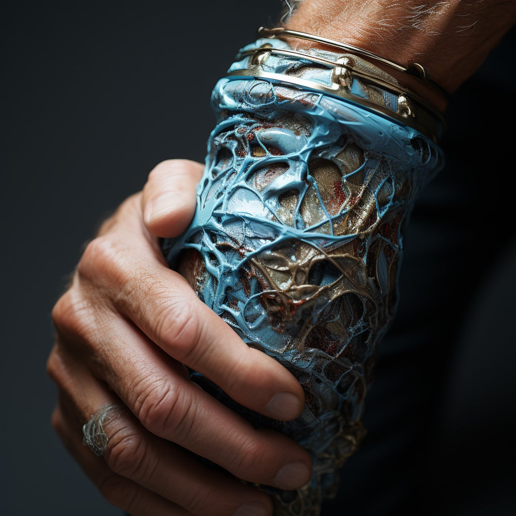 Brazalete de huesos de cartílago en el brazo.