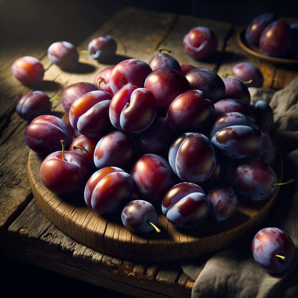 A bowl of plums