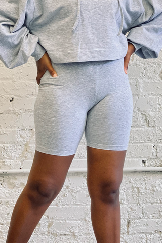 grey biker short set outfit