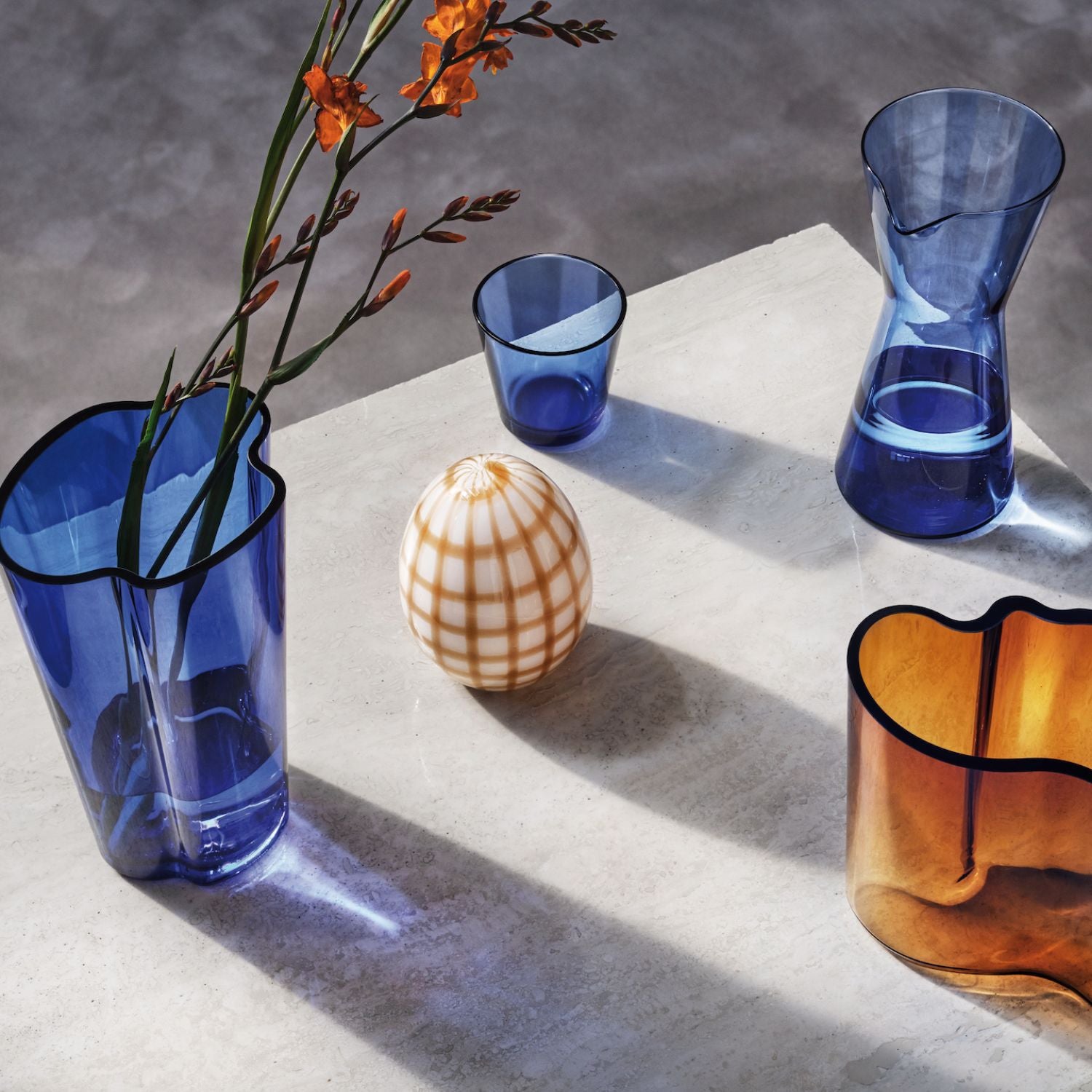 Iittala Kartio Collection and Aalto Collection in ultramarine blue and copper