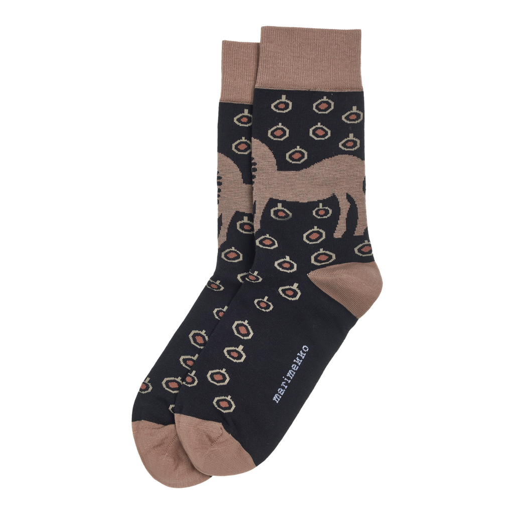 Marimekko SALLA MUSTA TAMMA Black Brown Horse Socks | NØRDIK