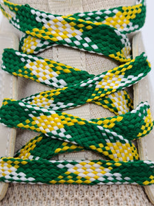 Plaid Flat Shoelaces - Team Colors - Gold, Green,  White