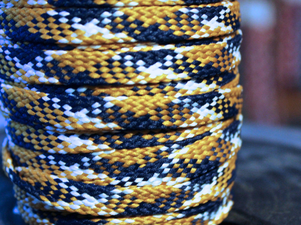 Gold, White and Blue Flat Shoelaces 