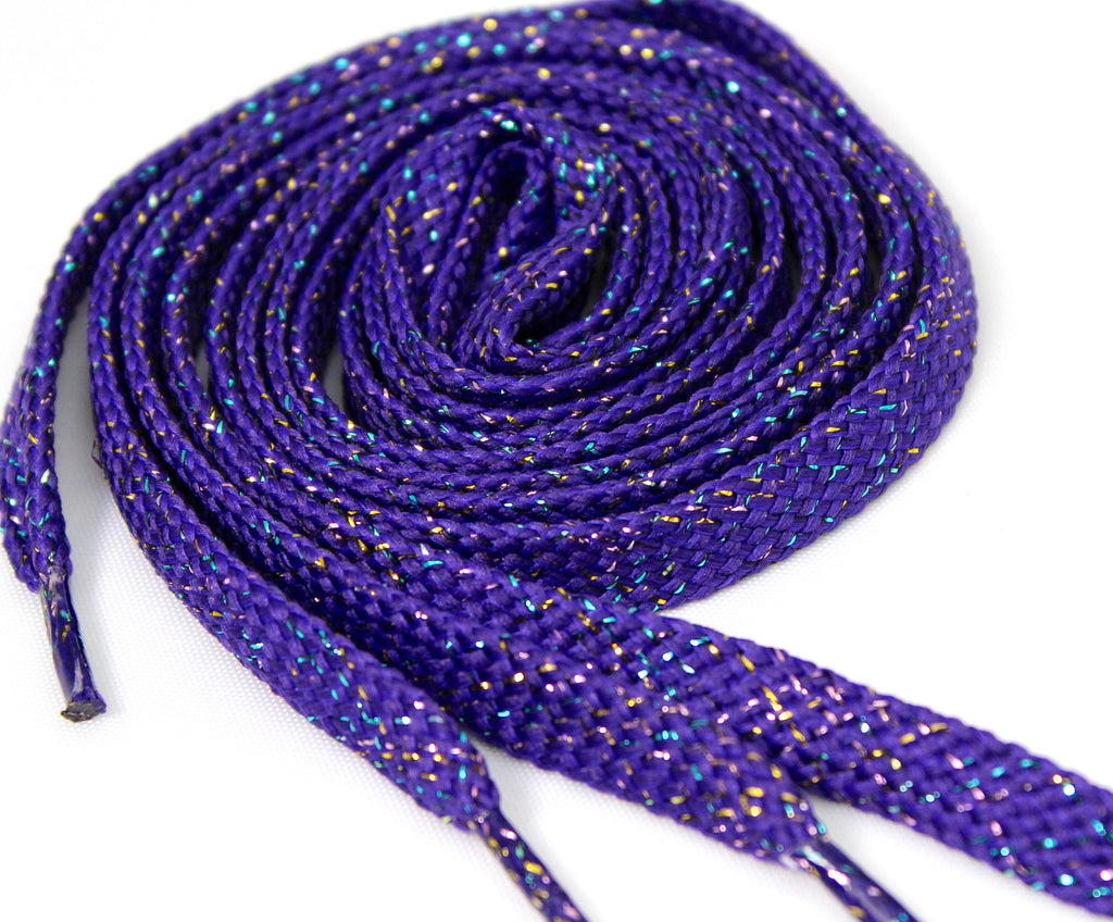 Dark Purple Sparkle Flat Shoelaces 