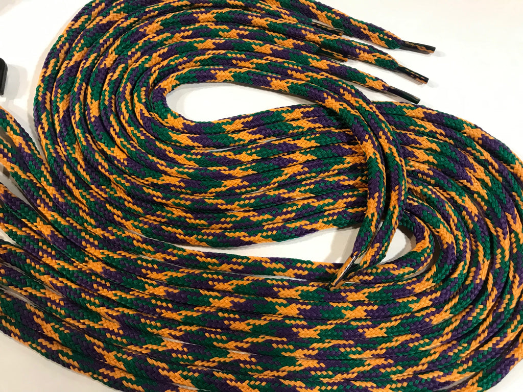 green and orange shoelaces