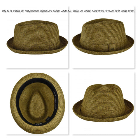 Billy is a Bailey of Hollywood® signature style with its easy to wear teardrop crown and snap brim.