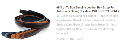 46" Cut To Size Genuine Leather Belt Strap For Auto-Lock Sliding Buckles - MGLBB-STRAP-ONLY