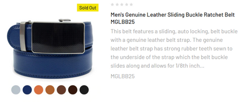 Men's Genuine Leather Sliding Buckle Ratchet Belt MGLBB25