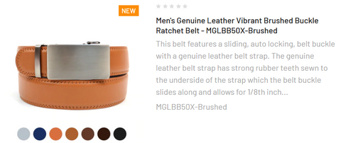 Men's Genuine Leather Vibrant Brushed Buckle Ratchet Belt - MGLBB50X-Brushed