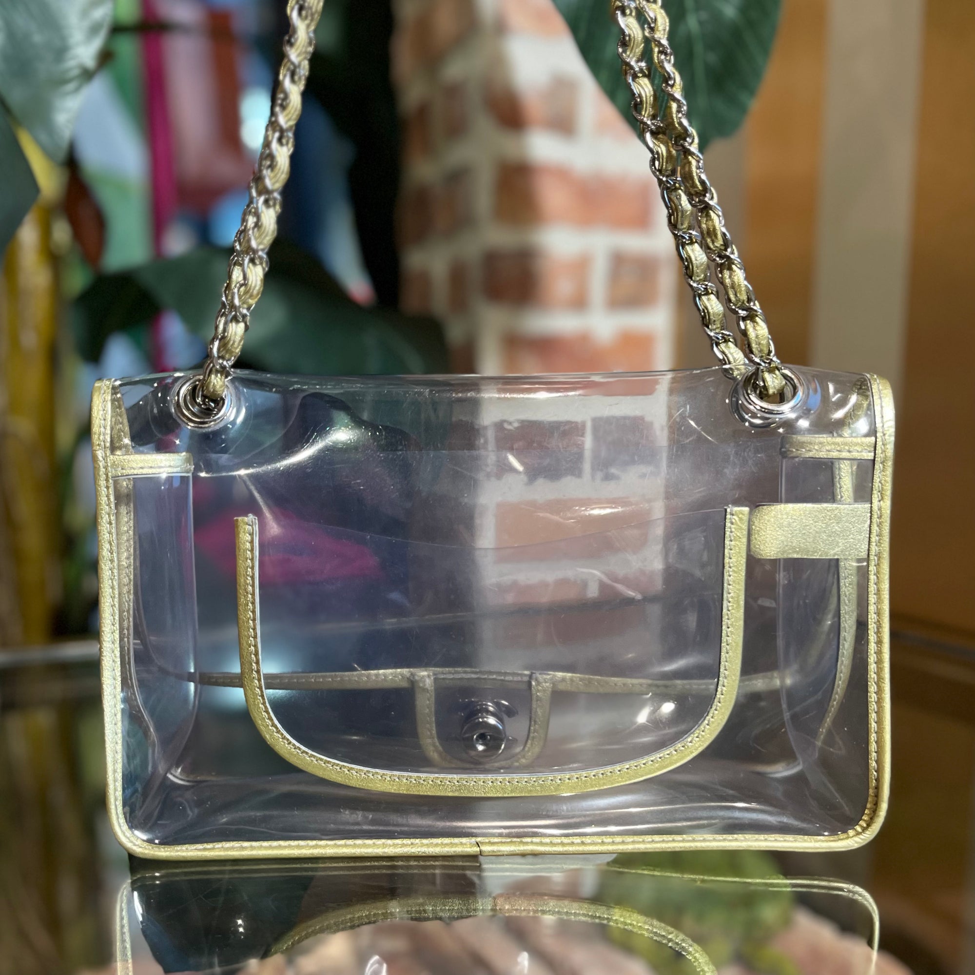 Chanel Transparent and Pink Vinyl CC Chain Small Shoulder Bag