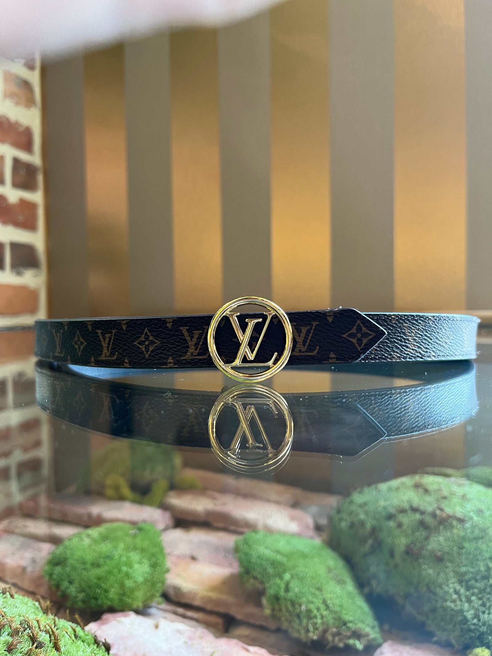 Authentic Louis Vuitton Damier Azur Canvas Leather Voyage Belt Size 80/32  M9837