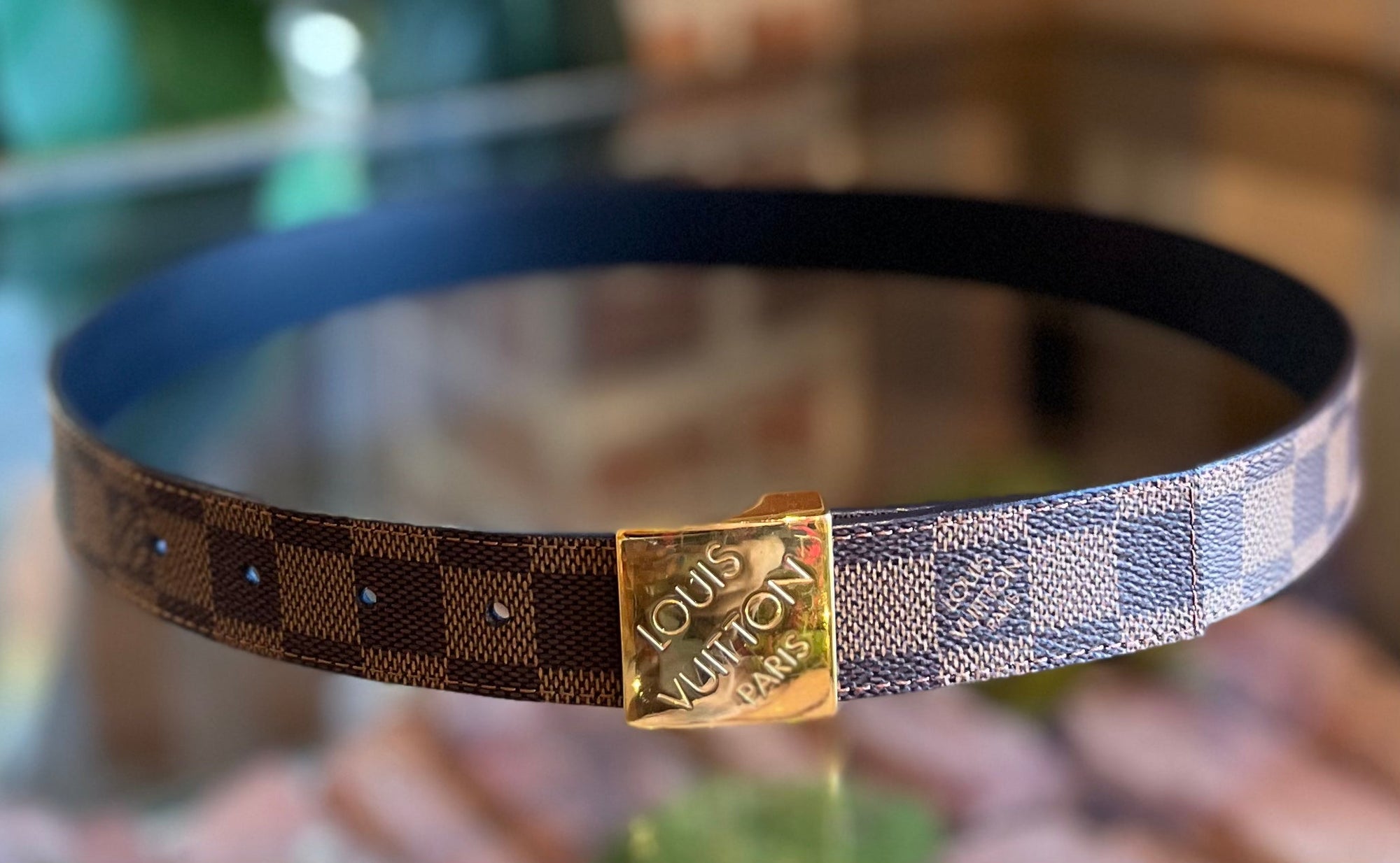 Louis Vuitton Belt Ceinture Mini Damier Azur 80/32