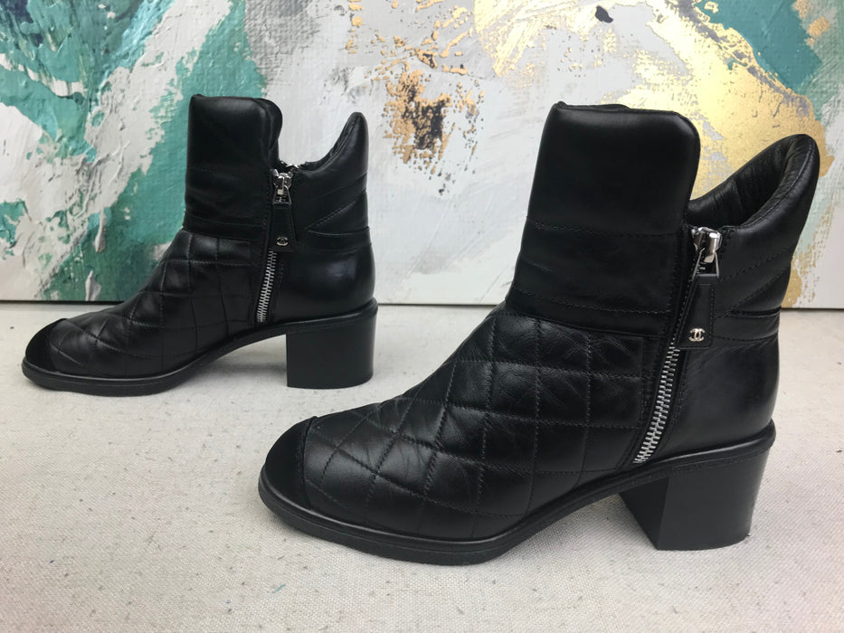 chanel quilted boots