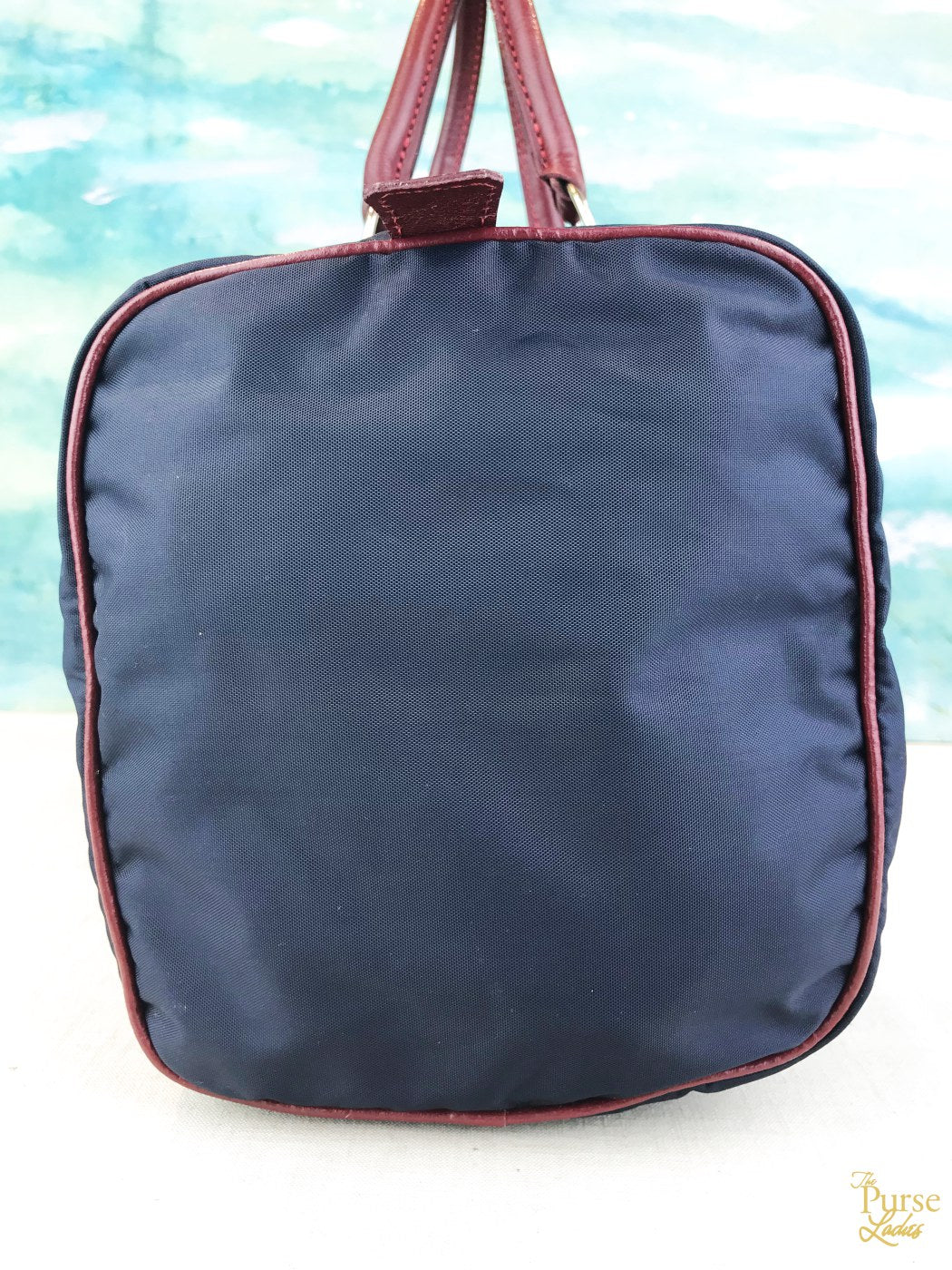 LONGCHAMP Navy Blue Nylon Maroon Leather Handbag Satchel Bag SALE! | eBay