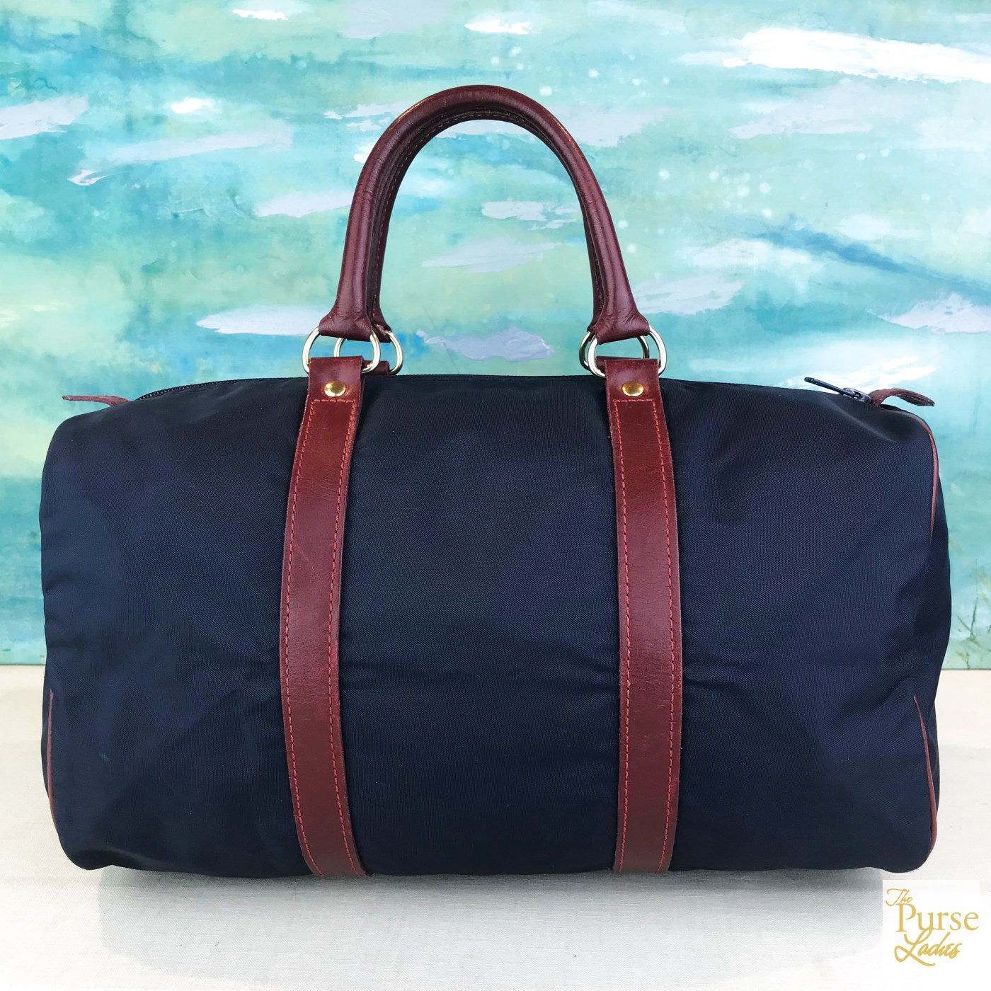 LONGCHAMP Navy Blue Nylon Maroon Leather Handbag Satchel Bag SALE! | eBay