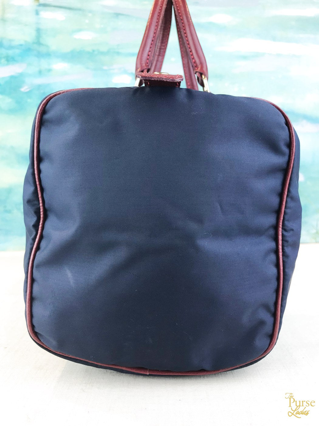 LONGCHAMP Navy Blue Nylon Maroon Leather Handbag Satchel Bag SALE! | eBay