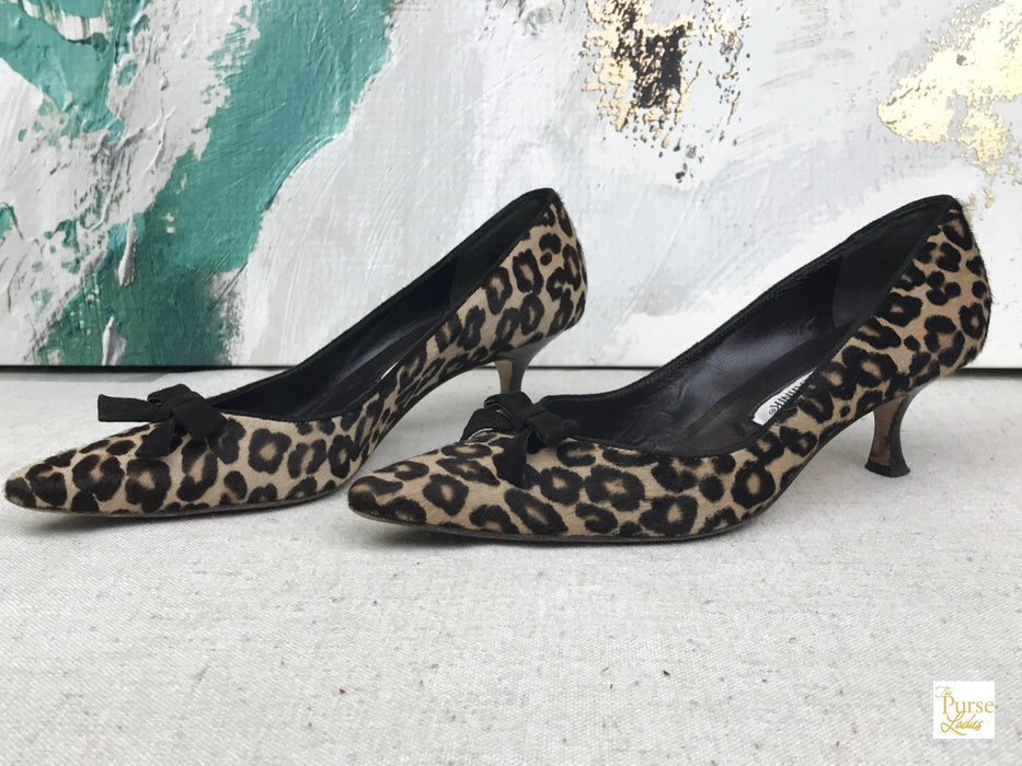 leopard pony hair heels