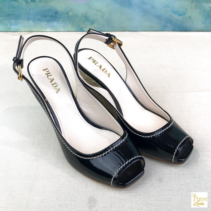 prada patent leather slingbacks