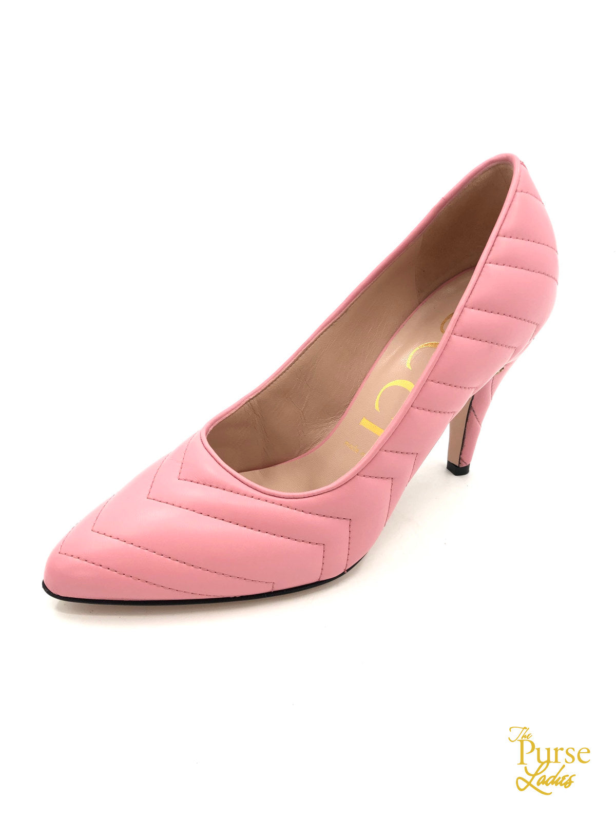 GUCCI Pink Charlotte Chevron Heels Sz 39.5 Ladies