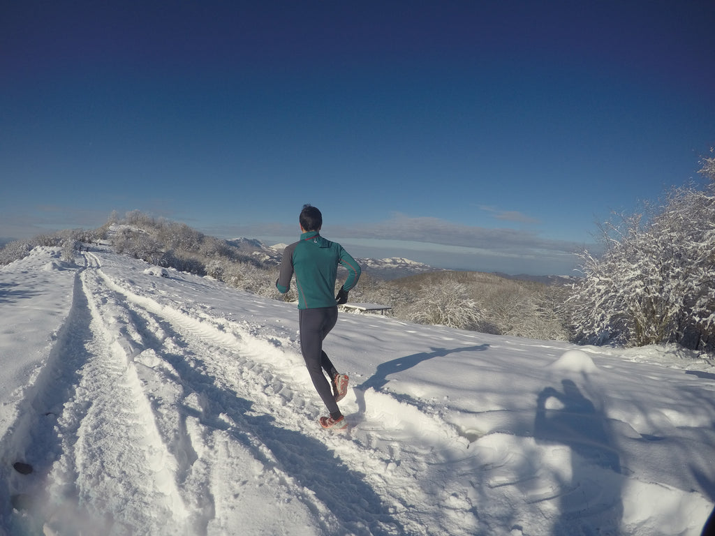 A man running in the winter