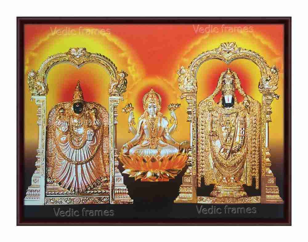 Lakshmi On Golden Lotus With Perumal And Padmavathi Thayar On