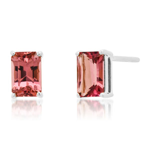 Emerald Cut Pink Tourmaline Sprinkle Stud Earrings – Milestones by