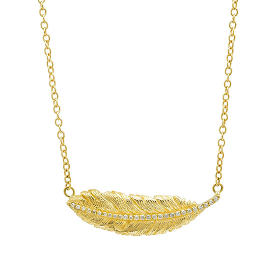 14KT Two Toned Feather Necklace 0.08 CT. T.W. - Spence Diamonds