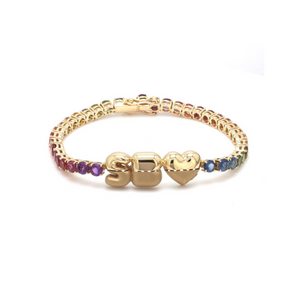 Rainbow Half and Half Tennis Bracelet with Puffy Letters