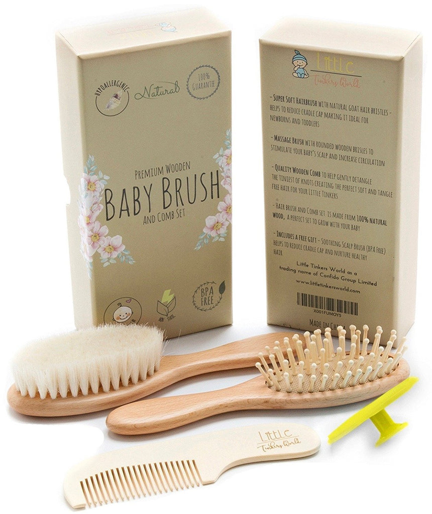 Natural 4 Piece Wooden Baby Hair Brush Comb Set Littletinkers World