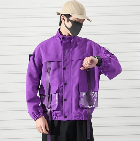 Guy in purple windbreaker jacket.