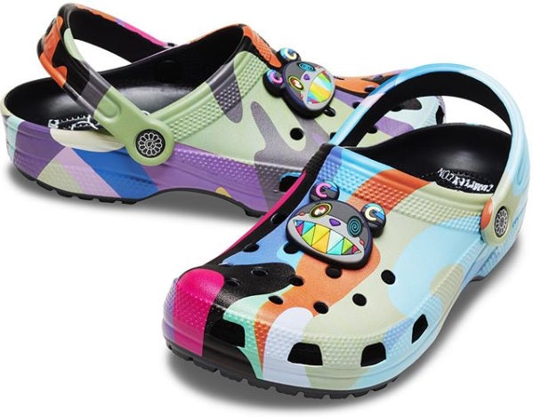 Takashi Murakami X Crocs multicolored sandals.