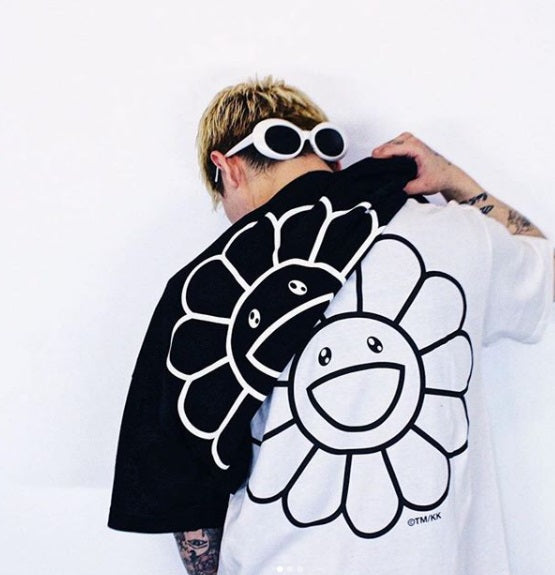 Takashi Murakami black and white flower shirt.