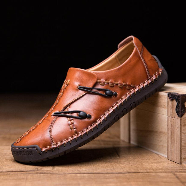 men's hand stitching stylish soft sole slip on loafers casual leather shoes