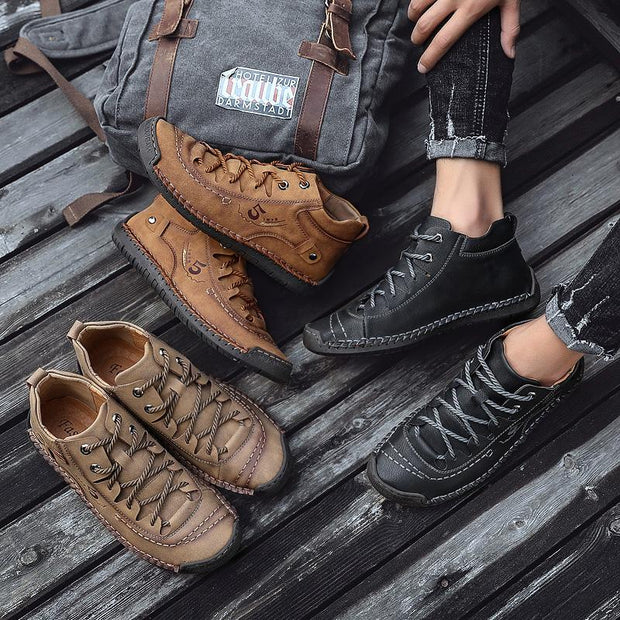 menico men hand stitching vintage microfiber leather lace up comfy soft ankle boots