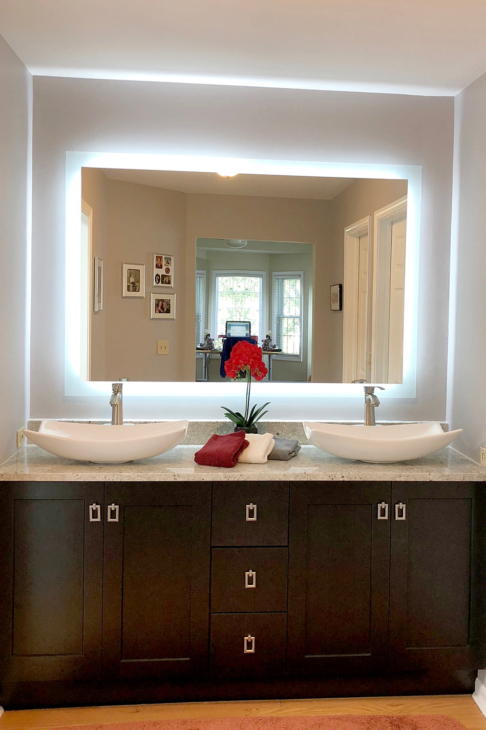 Side Lighted Led Bathroom Vanity Mirror 40 X 36 Rectangular Mirrors Marble