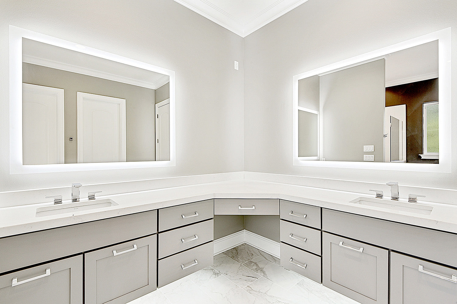 Side Lighted Led Bathroom Vanity Mirror 44 X 36 Rectangular Mirrors Marble