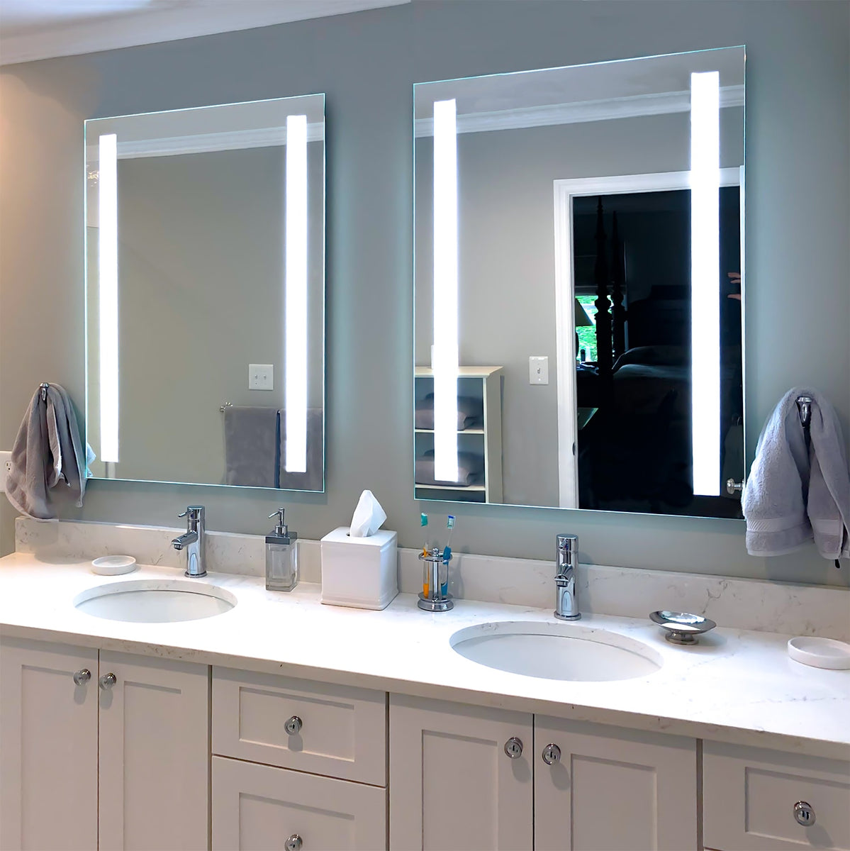 Front-Lighted Vertical LED Bar Bathroom Mirror: 28"x40" - Rectangular