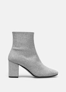 silver glitter block heels