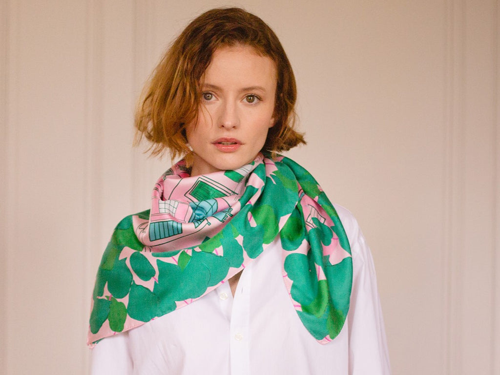 how to wear a silk carré - scarf - hair - evening - party