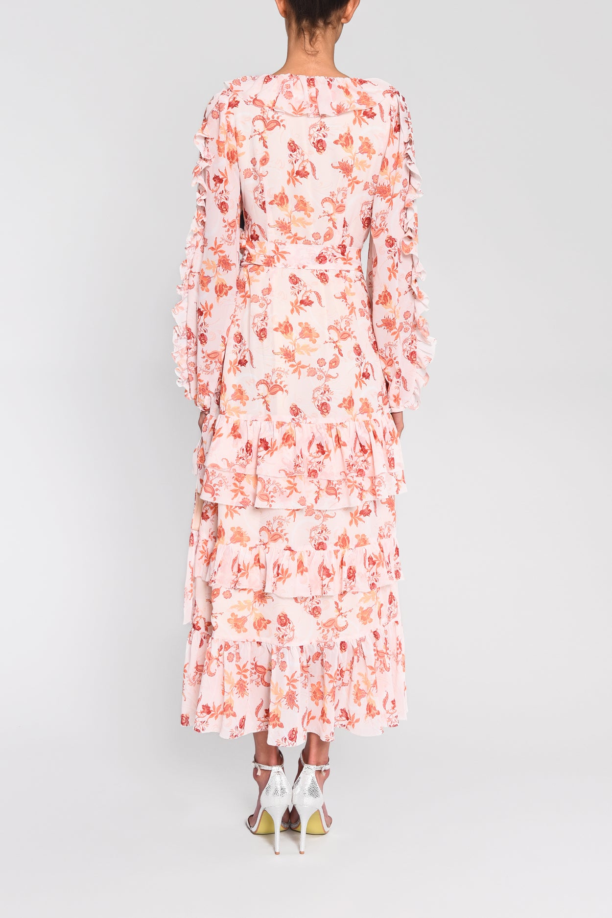 peach floral wrap dress