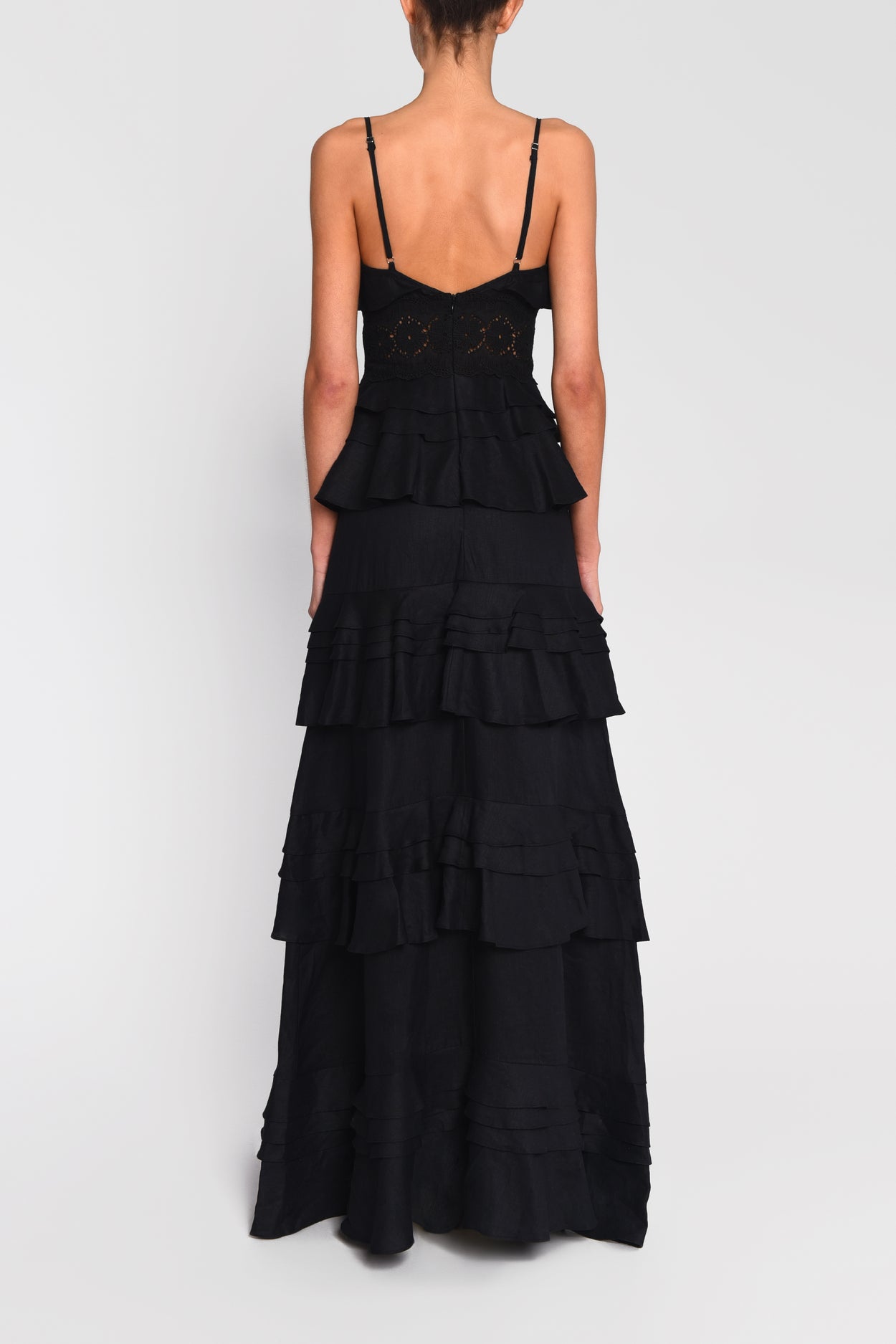 tiered black maxi dress